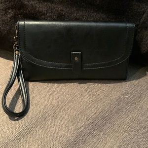 Black wallet with wrist band